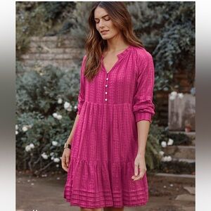 J.Jill Hot Pink Tiered Button Front Medium Petite Dress